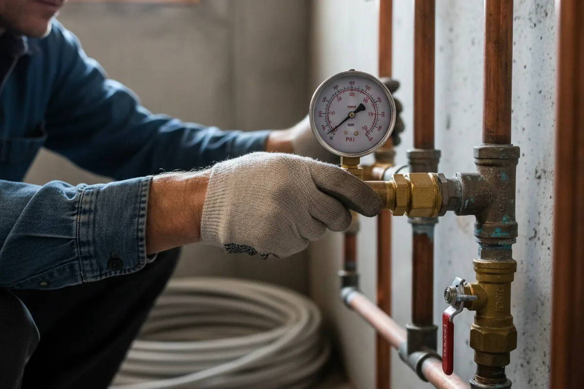Pressure testing a repaired line during Water Line Repair in Topmost